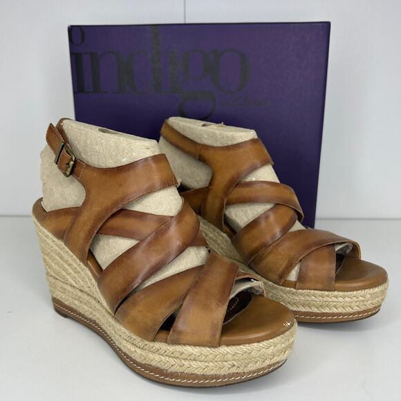Clarks Indigo Amelia Drift Wedge Sandals Women’s 7.5M Tan Leather Espadrille - Picture 1 of 11